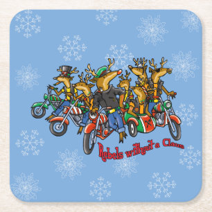 Rebellen ohne Claus Reindeer Blue Holiday Rechteckiger Pappuntersetzer