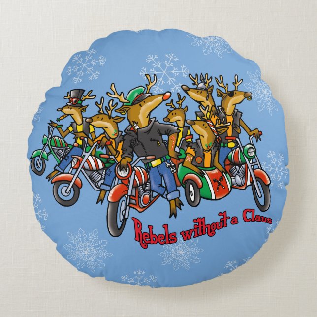 Rebellen ohne Claus Reindeer Blue Holiday Rundes Kissen (Vorderseite)