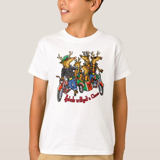 Rebellen ohne Claus Reindeer Holiday Cartoon T-Shirt (Vorderseite)