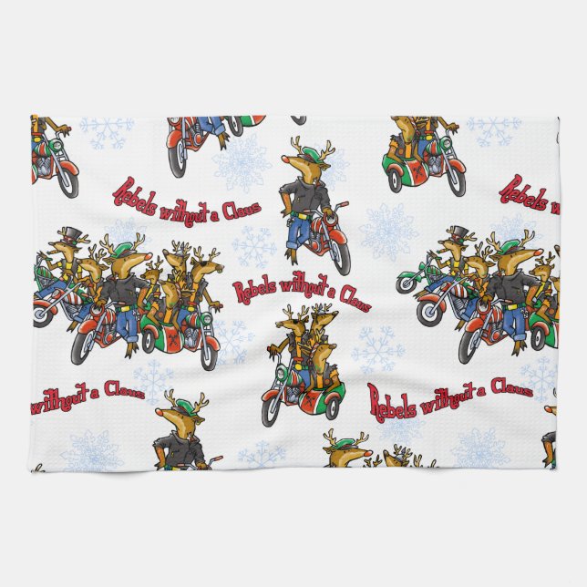 Rebellen ohne Claus Reindeer Silver Holiday Geschirrtuch (Horizontal)