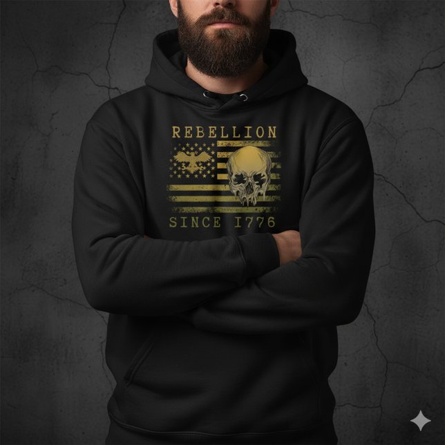 Rebellion 1776 American Flag Skull Black Hoodie (Von Creator hochgeladen)