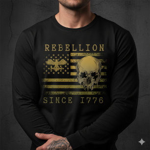 Rebellion 1776 Amerikanische Flagge Totenkopf Lang Tri-Blend Shirt