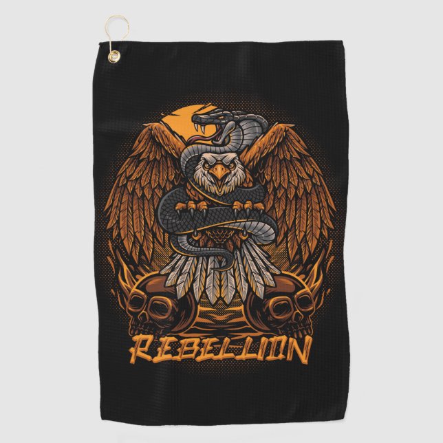 Rebellion Bald Eagle und Skulls Golfhandtuch (Vorderseite)