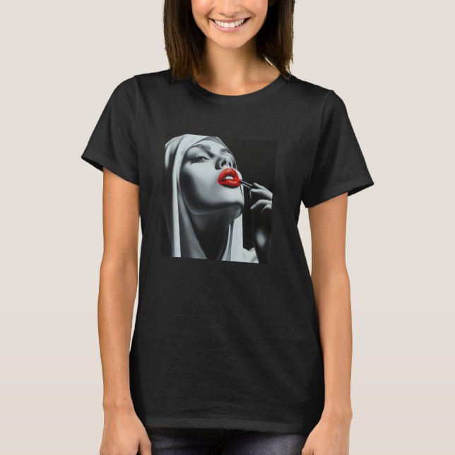 rebellische Nonne mit Lippenstift, rebellische Non T-Shirt (Vorderseite)