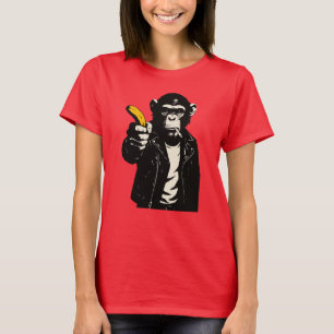rebellischer Schimpanse mit Banane-Pistole T-Shirt