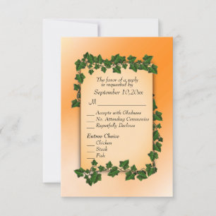 Reben auf Orange Fall RSVP mit Hauptgericht Karte