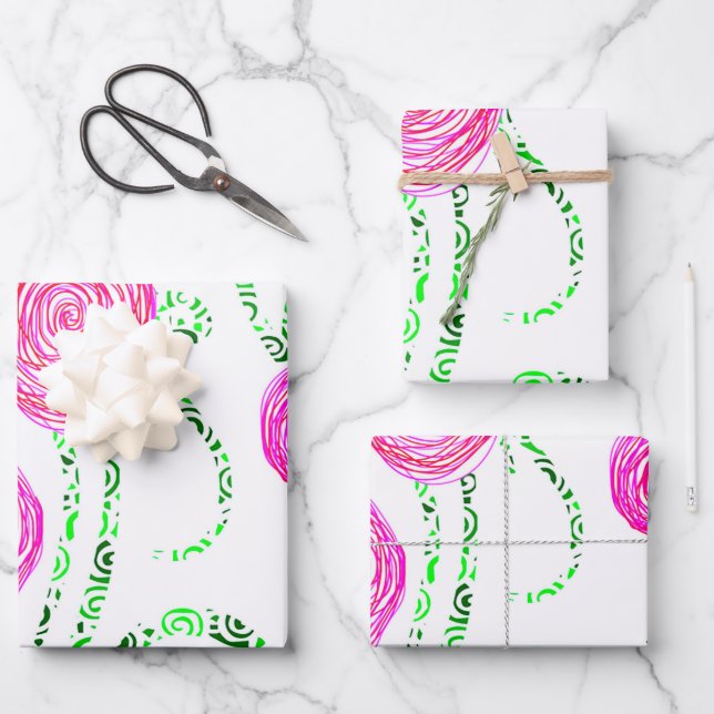 Reben der grünen und rosa Blume Geschenkpapier Set (Vorderseite)