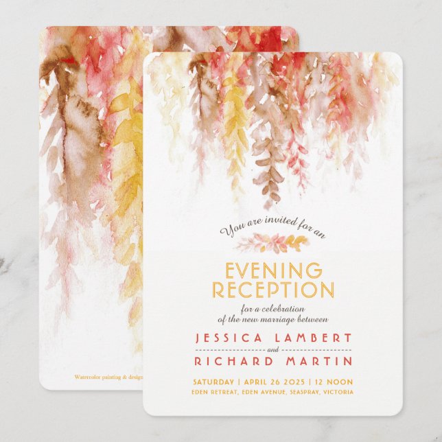 Reben Korallenrosa Hochzeit Abend Empfang Einladung (Vorne/Hinten)