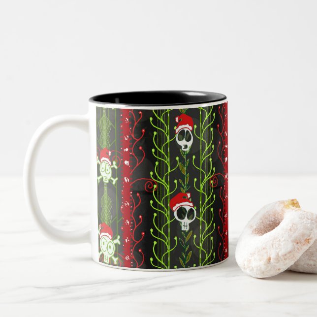 Reben O' Death Christmas Skelett Zweifarbige Tasse (Mit Donut)