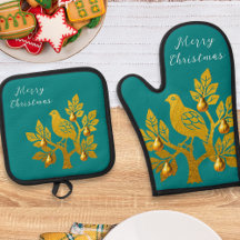 Rebhuhn im Birnbaum Teal Gold Frohe Weihnachten