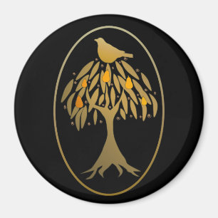 Rebhuhn in einem Birnen-Baum-Gold Magnet