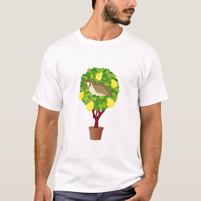 Rebhuhn in einem Birnen-Baum-T - Shirt (Vorderseite)