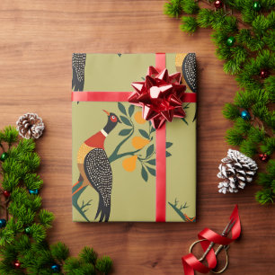 Rebhuhn-Vogel und Birnbaum Winterwald 1 Geschenkpapier