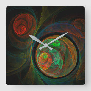 Rebirth Green Abstract Art Square Quadratische Wanduhr