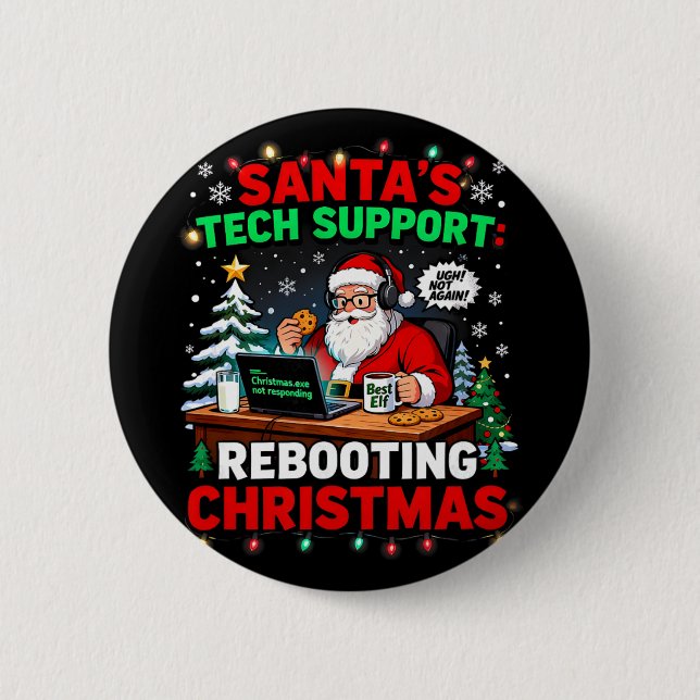 Rebooting Funny Santa's Tech Support Christmas Com Button (Vorderseite)