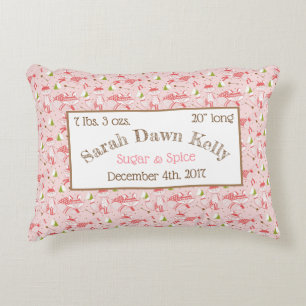 Rec Pillow Pink Foxes Baby Birth Info Anpassen Dekokissen
