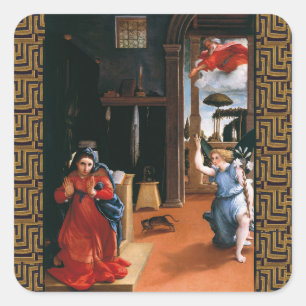 RECANATI ANNUNCIATION by Lorenzo Lotto Quadratischer Aufkleber