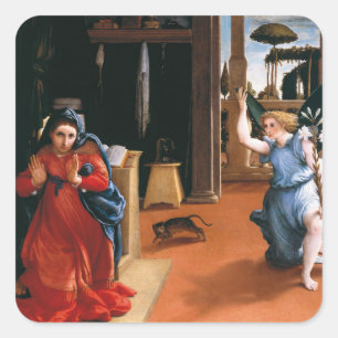 RECANATI ANNUNCIATION by Lorenzo Lotto Quadratischer Aufkleber