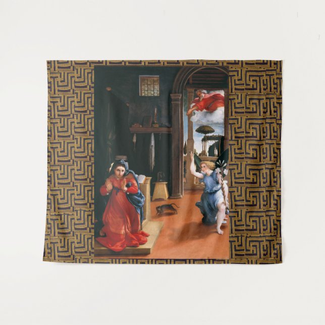 RECANATI ANNUNCIATION by Lorenzo Lotto Wandteppich (Vorderseite (Horizontal))