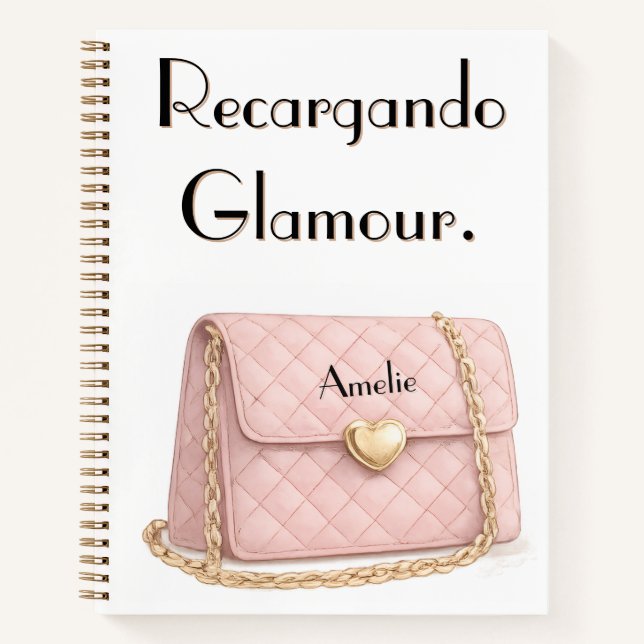 "Recargando Glamour" Funny Pink Purse Personalized Notizbuch (Vorderseite)