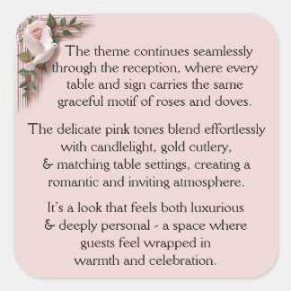 Reception Ceremony - Pink Roses & Doves Quadratischer Aufkleber