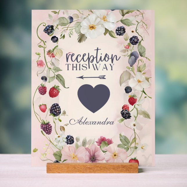 Reception This Way Floral Berry Design Acrylschild (Neutral)
