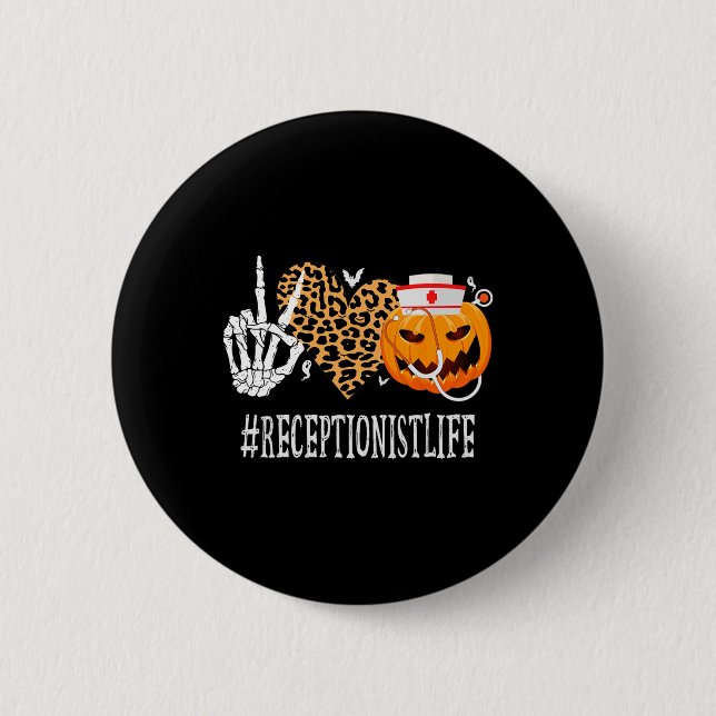Receptionist Peace Liebe Pumpkin Fun Halloween Leo Button (Vorderseite)