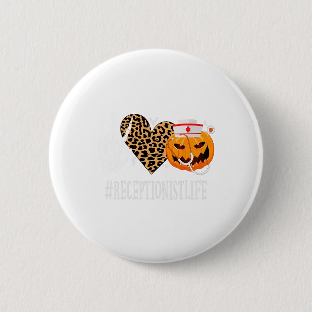 Receptionist Peace Liebe Pumpkin Fun Halloween Leo Button (Vorderseite)