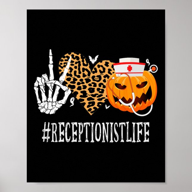 Receptionist Peace Liebe Pumpkin Fun Halloween Leo Poster (Vorne)