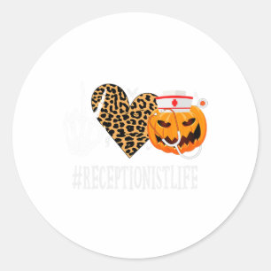 Receptionist Peace Liebe Pumpkin Fun Halloween Leo Runder Aufkleber