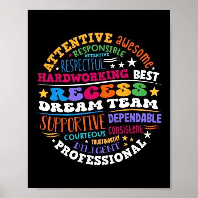 Recess Dream Team Teachers Students Monitor Back T Poster (Vorne)