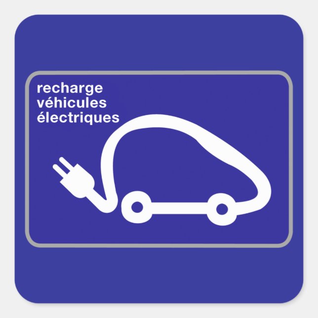 Recharge Stn Electric Cars, Traffic Sign, Frankrei Quadratischer Aufkleber (Vorderseite)