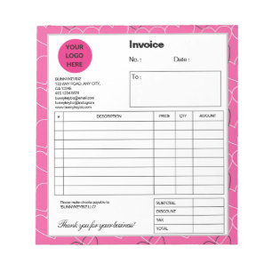 Rechnung für das Geschäft der Pink White Doodle Co Notizblock