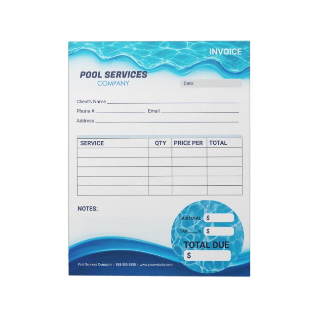 Rechnungsformular für Schwimmbadservices Notizblock (Rotiert)