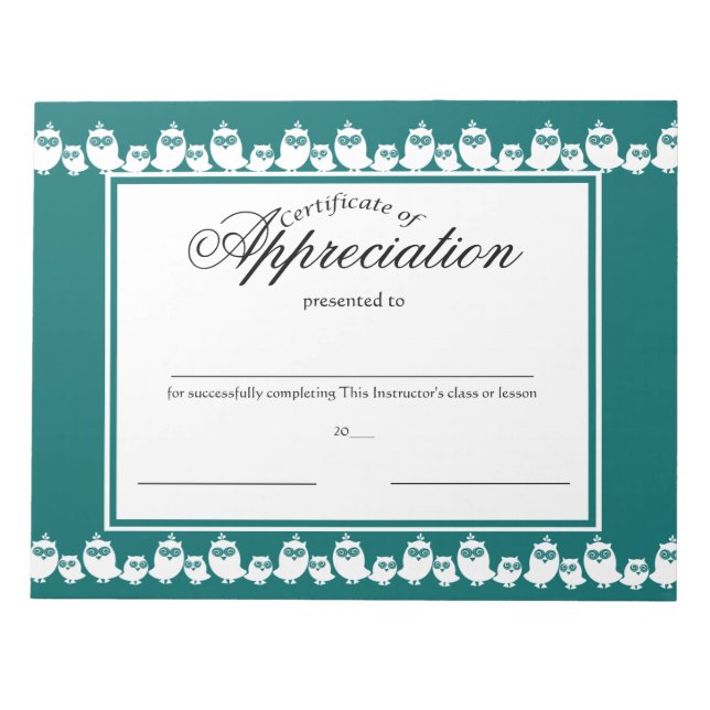 Rechte in einer Line Certificate of Appreciation Notizblock (Vorderseite)