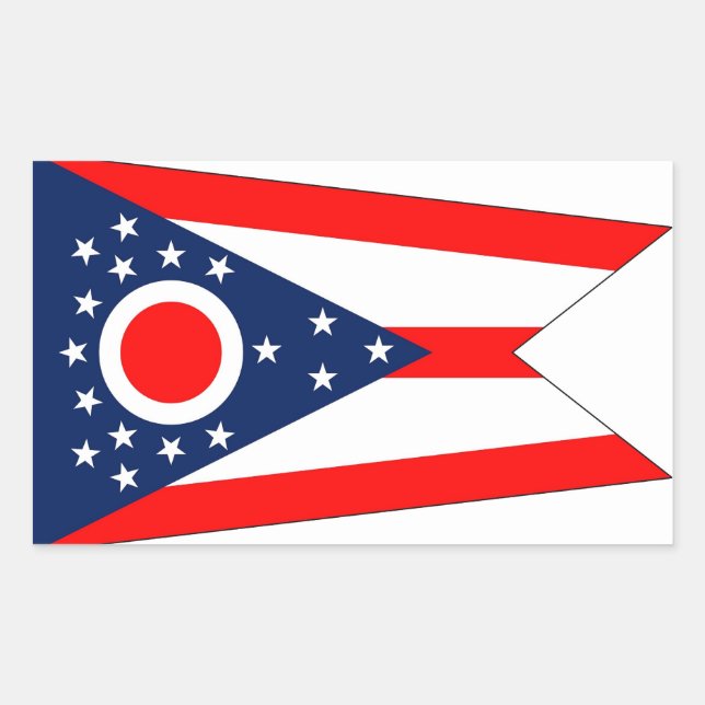 Rechteck Aufkleber mit der Flagge von Ohio, USA. (Vorderseite)