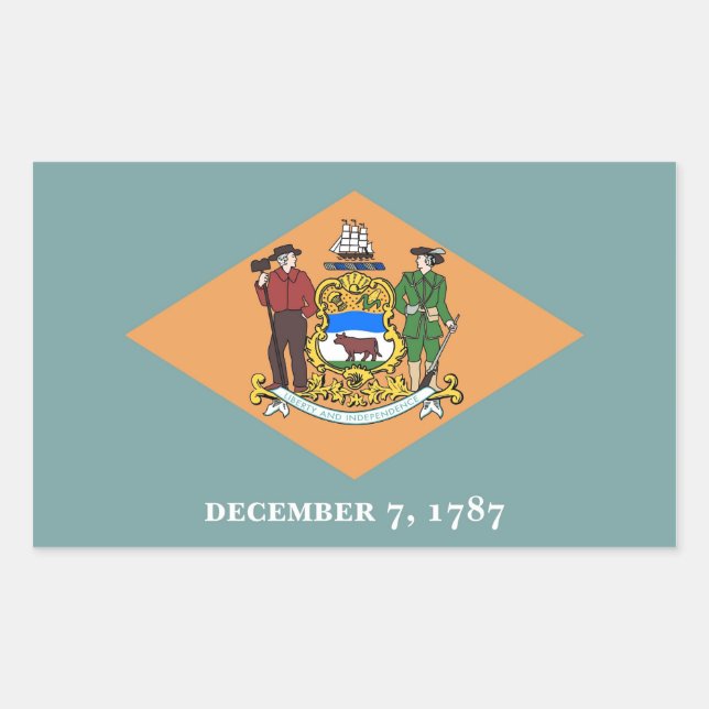 Rechteck Aufkleber mit Flag von Delaware, USA. (Vorderseite)