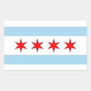 Rechteck Aufkleber mit Flagge von Chicago, USA.