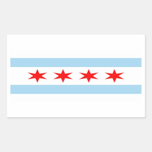 Rechteck Aufkleber mit Flagge von Chicago, USA.