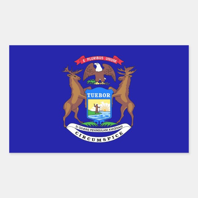Rechteck Aufkleber mit Flagge von Michigan, USA. (Vorderseite)