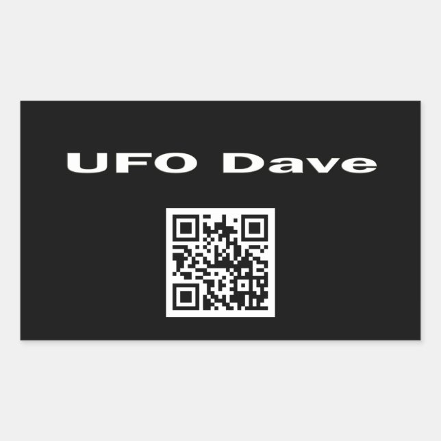 Rechteck-Aufkleber mit UFO-Dave-Logo und QR-Code Rechteckiger Aufkleber (Vorderseite)