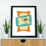 Rechtecke im Mittelalter drücken Modernes Retro-Po Poster<br><div class="desc">Dieses trendige Poster aus der Mitte des Jahrhunderts besticht durch gepresste und ausgestreckte rechteckige Formen in türkisblau,  creme und orange. Sternexplosion Akzente in Rosa,  Blau,  Gold und Schwarz heben das Design hervor. Fab!</div>