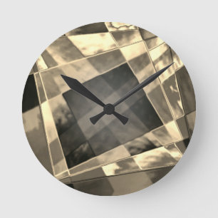 Rechtecke in Holz oder Beige geneigt? Runde Wanduhr