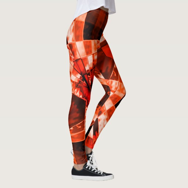 Rechtecke, mit oder ohne Streifen, lebende Koralle Leggings (Rechts)