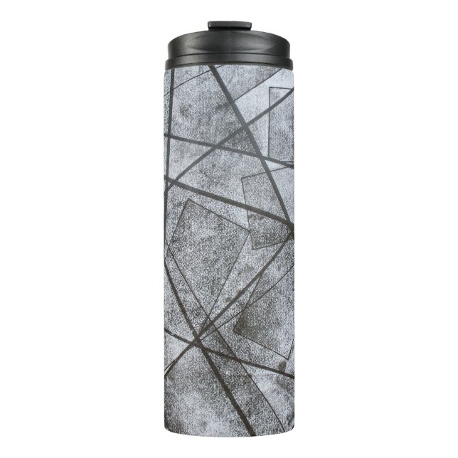Rechtecke mit schwarzem, grauem Streifen, abstrakt Thermosbecher (Vorderseite)
