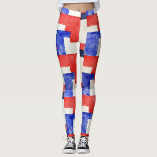 Rechtecke Rot Blau Nahtloses Muster Leggings