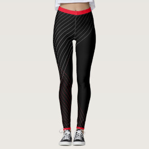 Rechteckförmige geometrische rote Linien - Schwarz Leggings