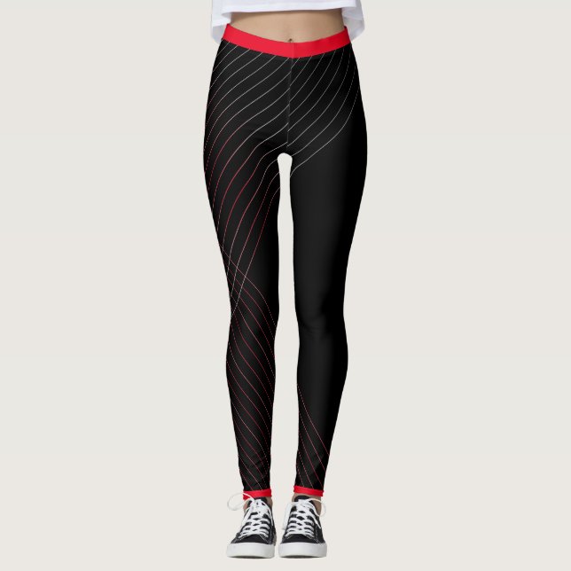 Rechteckförmige geometrische rote Linien - Schwarz Leggings (Vorderseite)