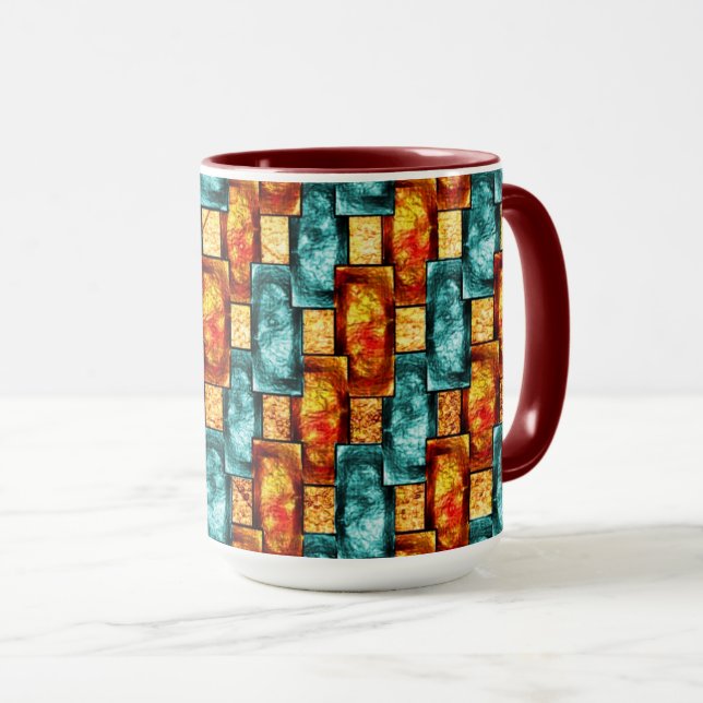 rechteckige, geschnitzte, zyanfarbene Teller Tasse (VorderseiteRechts)