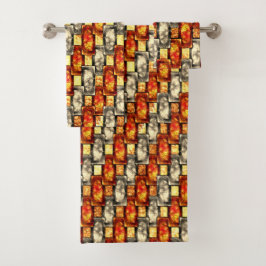 Rechteckige, rötlich und beige gearbeitete Stücke Badhandtuch Set